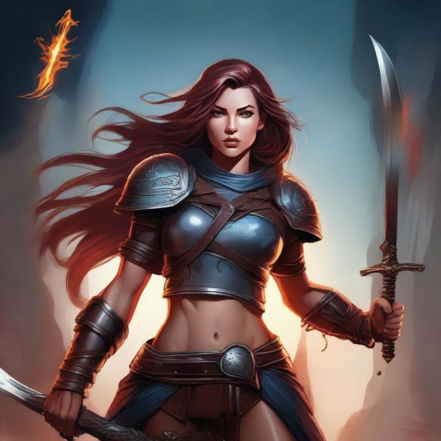 Create a detailed digital illustration of a woman warrior