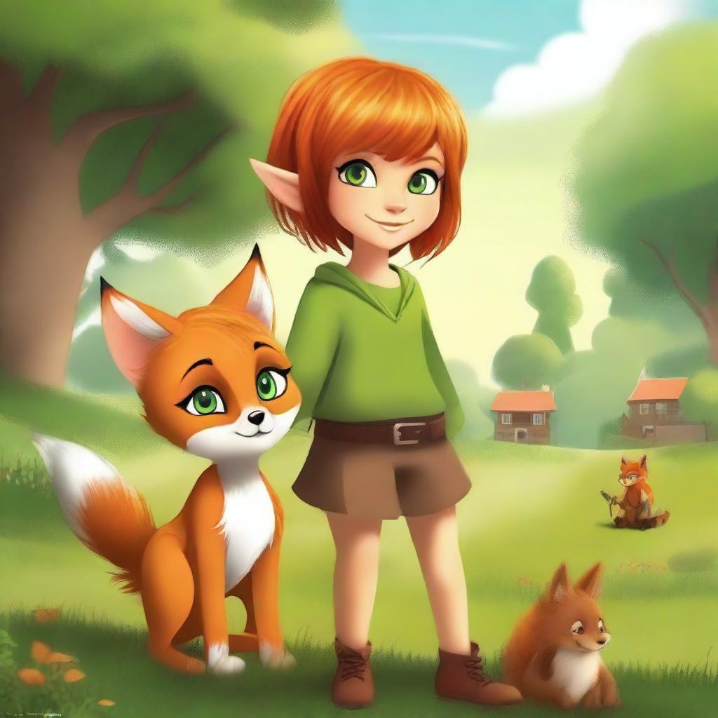 Create a movie poster featuring a pixie and a young girl in the countryside