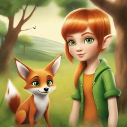 Create a movie poster featuring a pixie and a young girl in the countryside