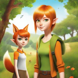 Create a movie poster featuring a pixie and a young girl in the countryside