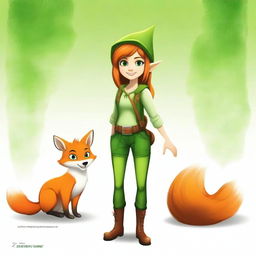 Create a movie poster featuring a pixie with green skin, dressed in country clothes, and a young girl in urban attire