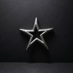 A shiny star symbol made out of polished metal pipe, artfully bent and welded into shape, against a dark, moody background.