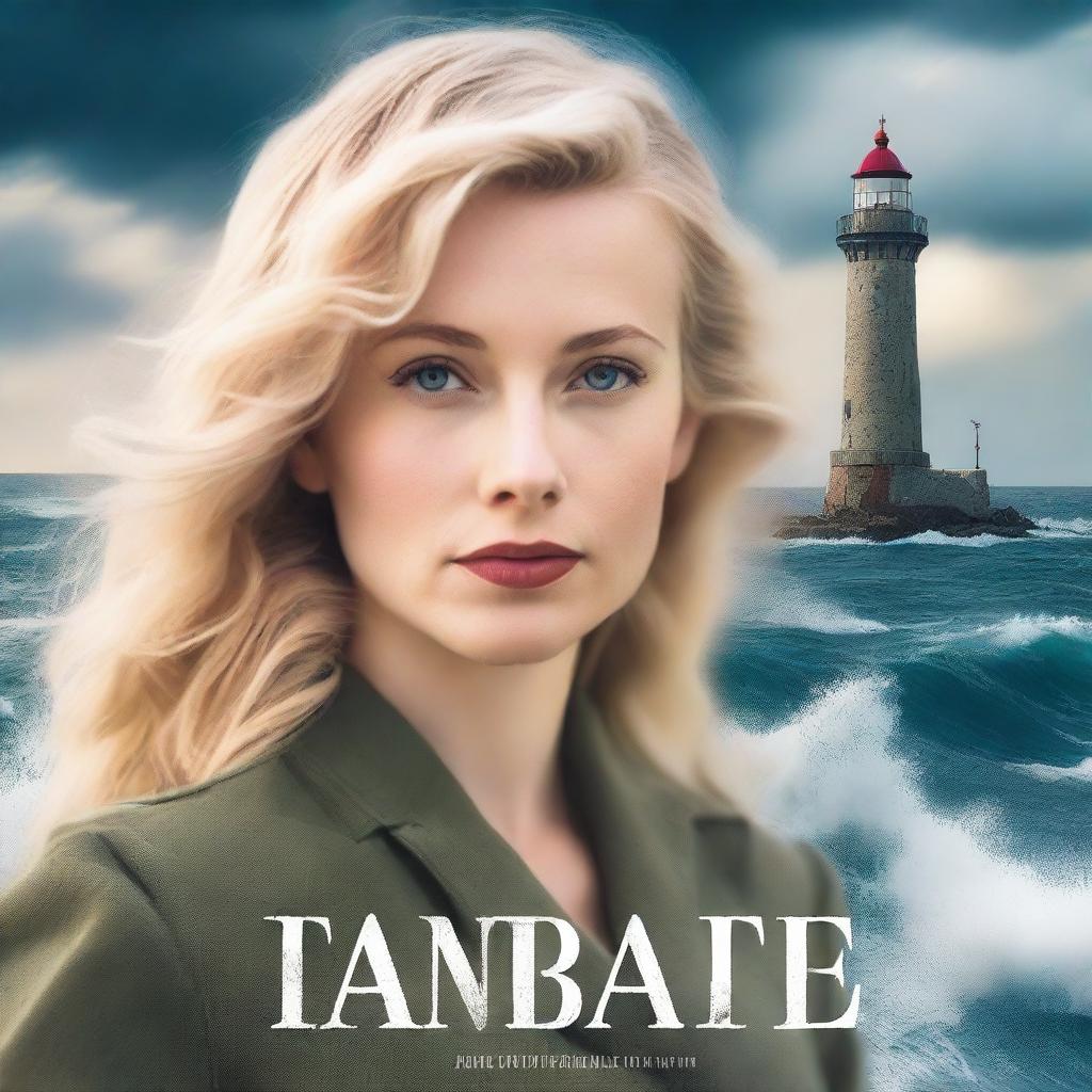 Generate a romantic book cover featuring a raging ocean and a lighthouse