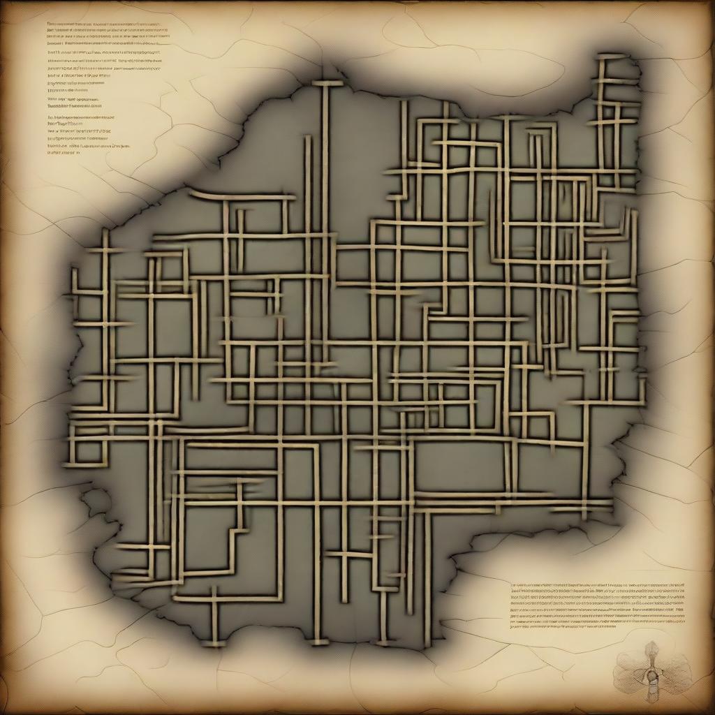 Generate a medieval style map of a large, intricate sewer network