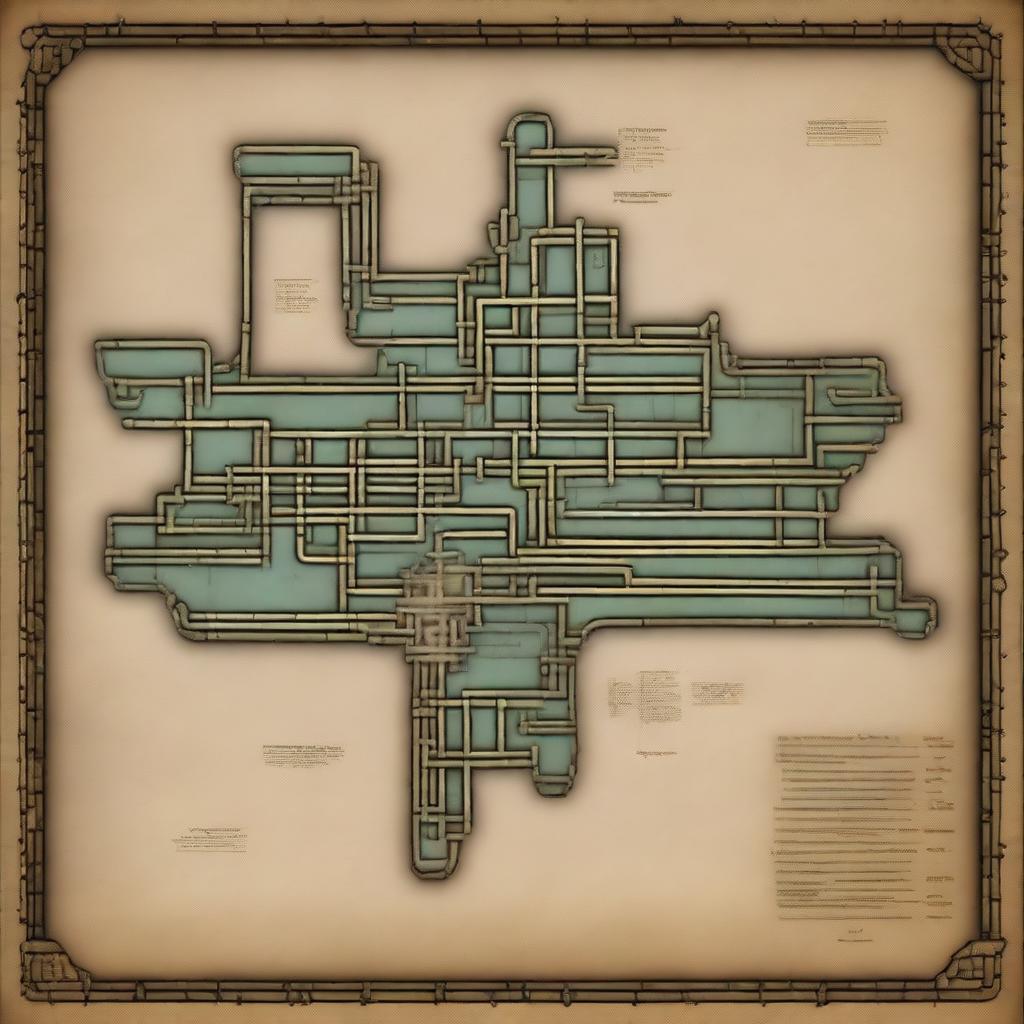 Generate a medieval style map of a large, intricate sewer network