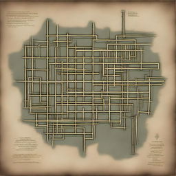 Generate a medieval style map of a large, intricate sewer network