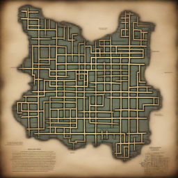 Generate a medieval style map of a large, intricate sewer network