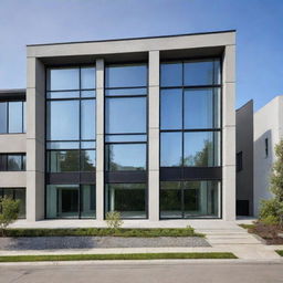 Stunning modern residential building showing an elegant architectural elevation with sleek lines, large glass windows, and sophisticated design.