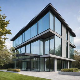 Stunning modern residential building showing an elegant architectural elevation with sleek lines, large glass windows, and sophisticated design.