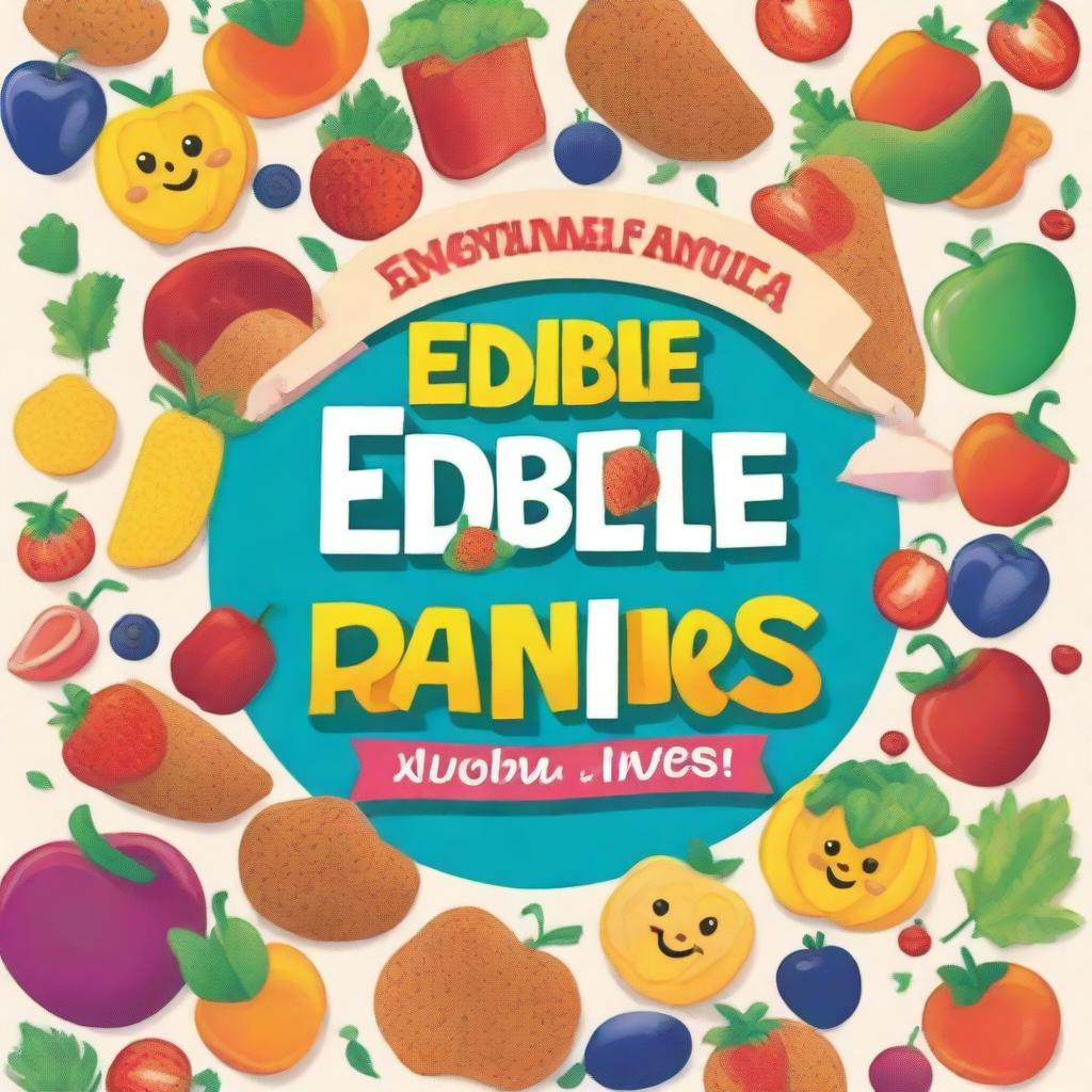 Design a colorful and playful A4 size cover page for the topic 'Edible Adventures'