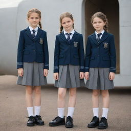 Airpunk school uniforms featuring lightweight materials, aviation-inspired details, and ethereal colors, blended with elements of classic school attire.