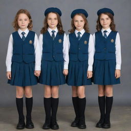 Airpunk school uniforms featuring lightweight materials, aviation-inspired details, and ethereal colors, blended with elements of classic school attire.