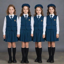 Airpunk school uniforms featuring lightweight materials, aviation-inspired details, and ethereal colors, blended with elements of classic school attire.