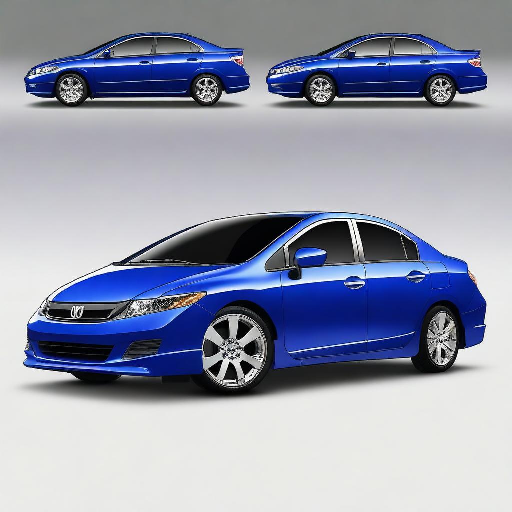 Generate an image of a customized blue Honda Civic LX sedan from the year 2009