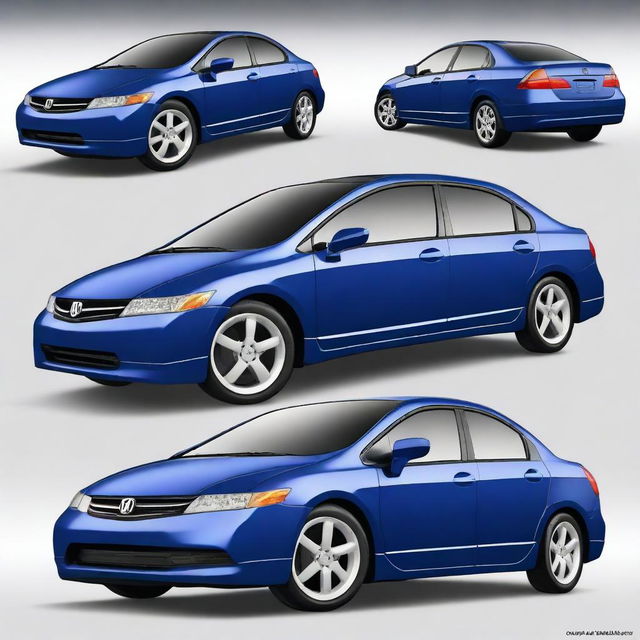 Generate an image of a customized blue Honda Civic LX sedan from the year 2009