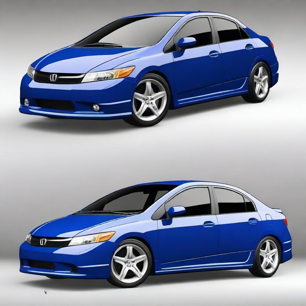 Generate an image of a customized blue Honda Civic LX sedan from the year 2009