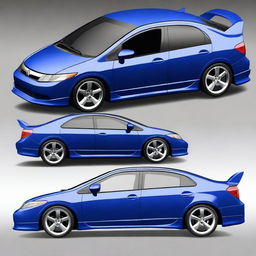 Generate an image of a customized blue Honda Civic LX sedan from the year 2009