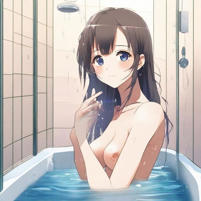 Create an image of an anime girl in the shower, taking care to maintain modesty and respectfulness