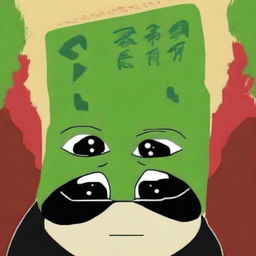 Create a movie poster in the style of Kung Fu Panda but replace the main Panda character with a Pepe style frog, maintaining the vibrant and energetic aesthetics of the original movie poster