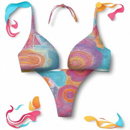 Generate an image of a colorful and stylish bikini on a white background