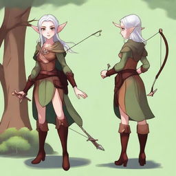 Create an image of a tall, female elf who has a mushroom-themed outfit