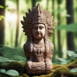 Generate an image of a Slavic pagan idol situated in the woods on a bright day