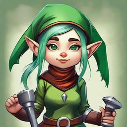 This is a vibrant digital art representation of a female gnome from the fantasy universe