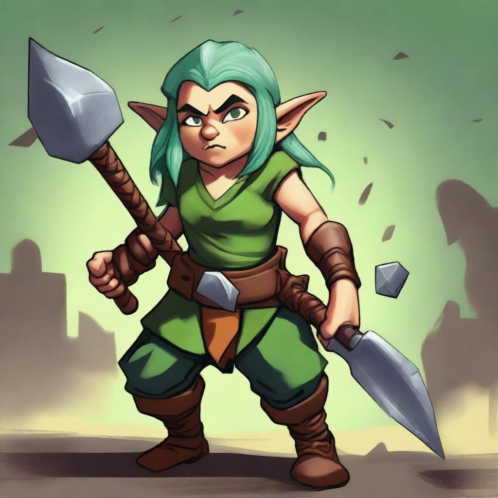 This digital art piece vividly portrays an older female gnome barbarian from the Dungeons and Dragons universe