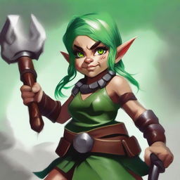 This digital art piece vividly portrays an older female gnome barbarian from the Dungeons and Dragons universe