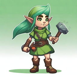 An older female gnome from Dungeons and Dragons, going into battle with her war hammer and sling