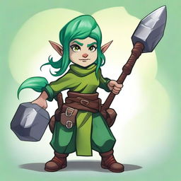 An older female gnome from Dungeons and Dragons, going into battle with her war hammer and sling