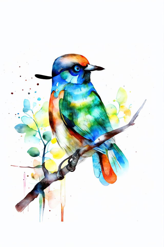 A watercolour painting of a bird, with a minimalistic background and vibrant yet gentle colours