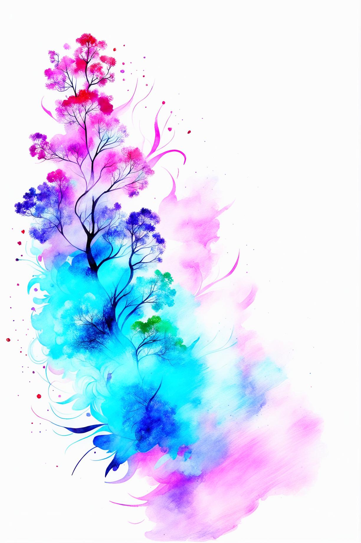 An intricate and detailed watercolour print design that displays a harmonious blend of colours and induces feelings of serenity and tranquility