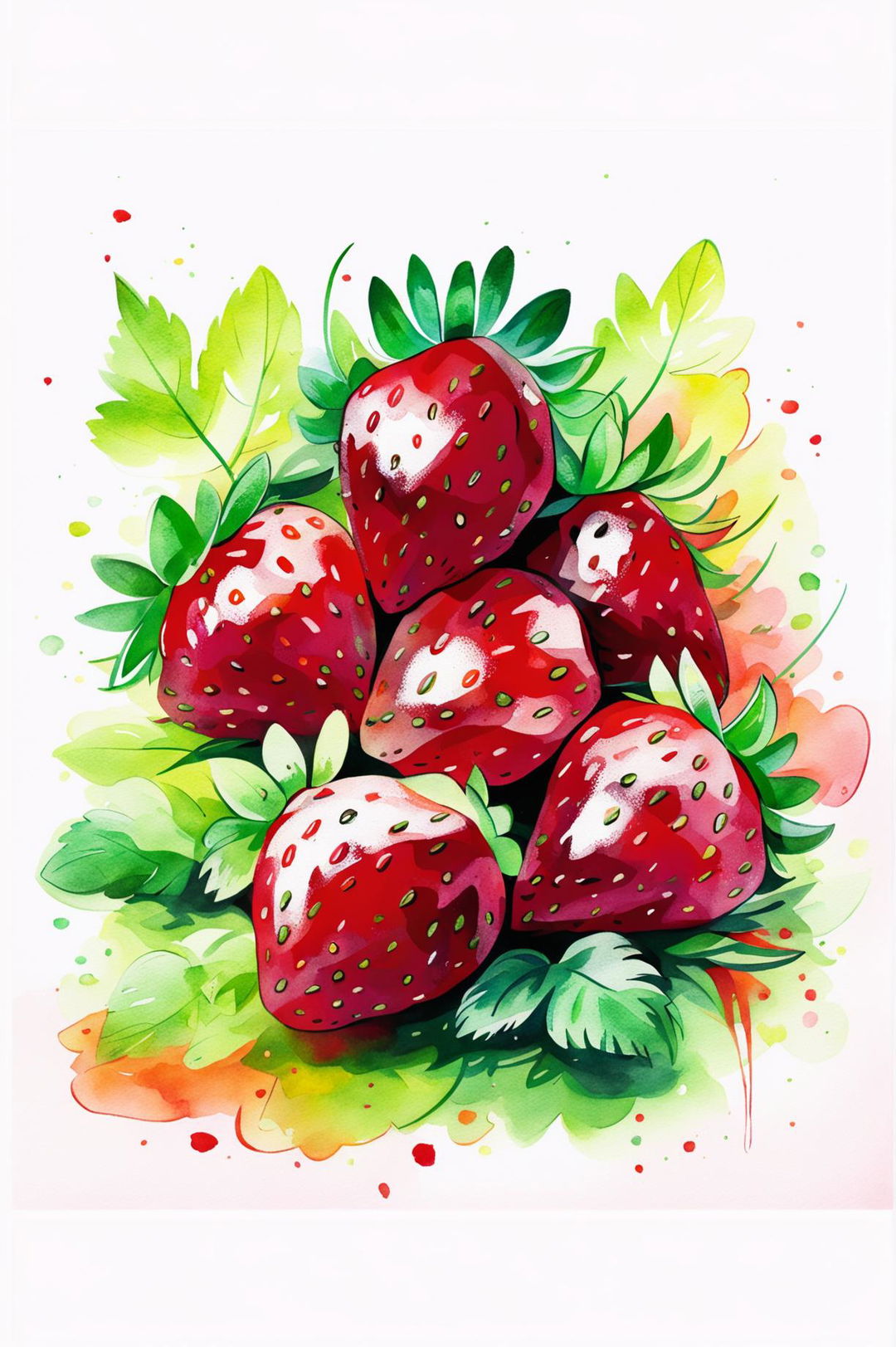 A watercolour painting of a vibrant and juicy bunch of strawberries, with a soft and dreamy look