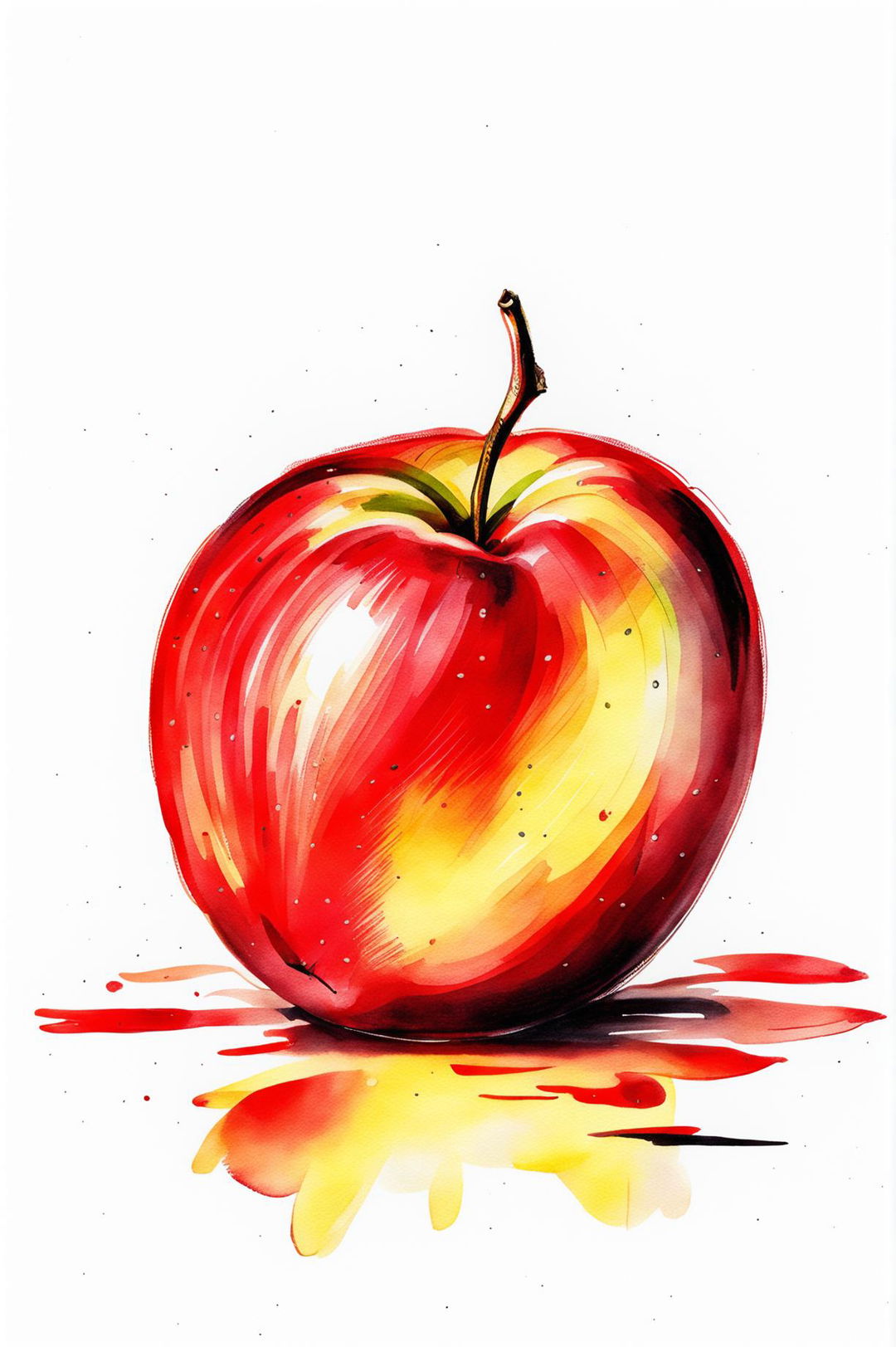 A watercolour painting of a ripe and fresh red apple, with a soft and fluid look