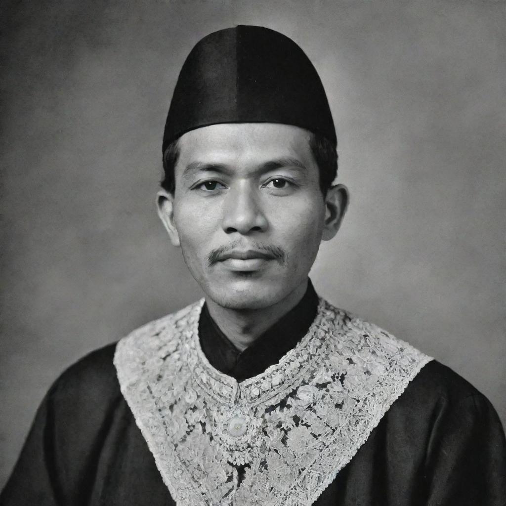 Historic portrait of Teuku Umar, renowned Indonesian national hero in his traditional attire