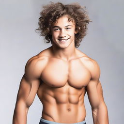 Generate an image of a muscular teenager with curly hair