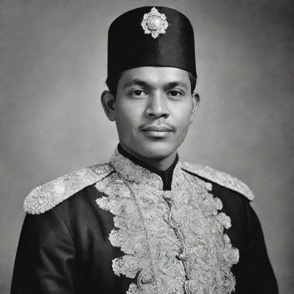 Historic portrait of Teuku Umar, renowned Indonesian national hero in his traditional attire