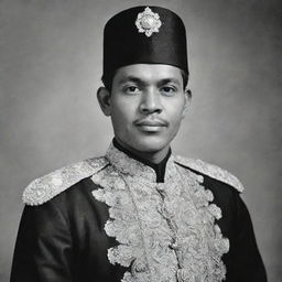 Historic portrait of Teuku Umar, renowned Indonesian national hero in his traditional attire