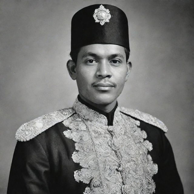 Historic portrait of Teuku Umar, renowned Indonesian national hero in his traditional attire