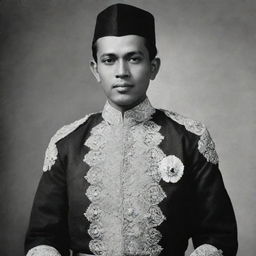 Historic portrait of Teuku Umar, renowned Indonesian national hero in his traditional attire