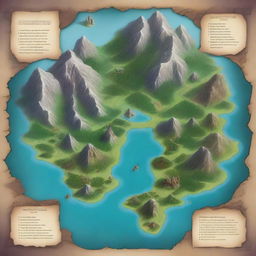 Generate a detailed map of a continent in the Dungeons and Dragons universe, including landmarks like mountains, forests, cities, and dungeons