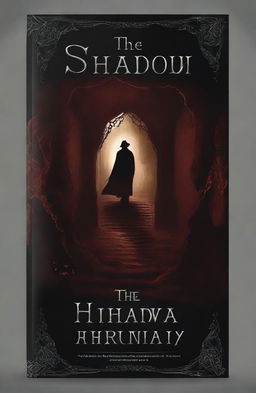 This is a request for an ultra high resolution artistic book cover for a dark fantasy novel titled "The Shadow of Humanity", incorporating dark, ominous elements and a dramatic title display