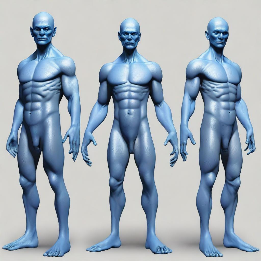 Generate an image of a Vedalken, a race of humanoid beings known for their blue skin and intellectual prowess.