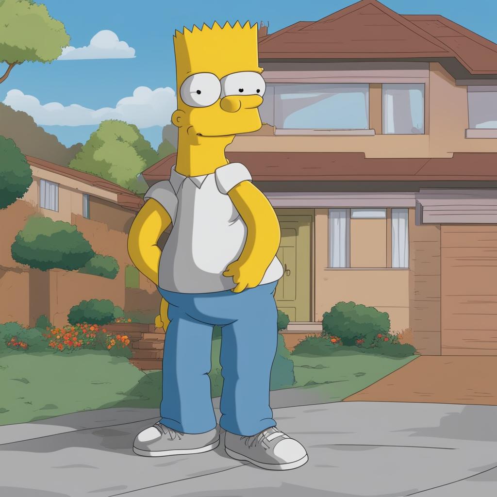This is a request for an image of Bart Simpson from The Simpsons, crying and looking visibly upset, with a simple background of the Simpson's house