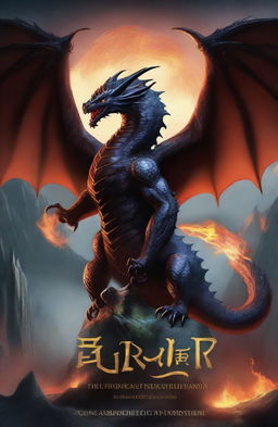 Create a fantasy book cover titled 'Fire of the North' featuring an epic black dragon