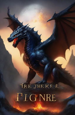 Create a fantasy book cover titled 'Fire of the North' featuring an epic black dragon