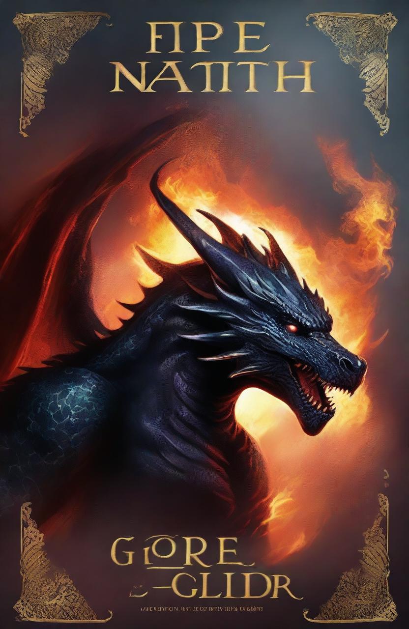 Create a fantasy book cover titled 'Fire of the North' featuring an epic black dragon