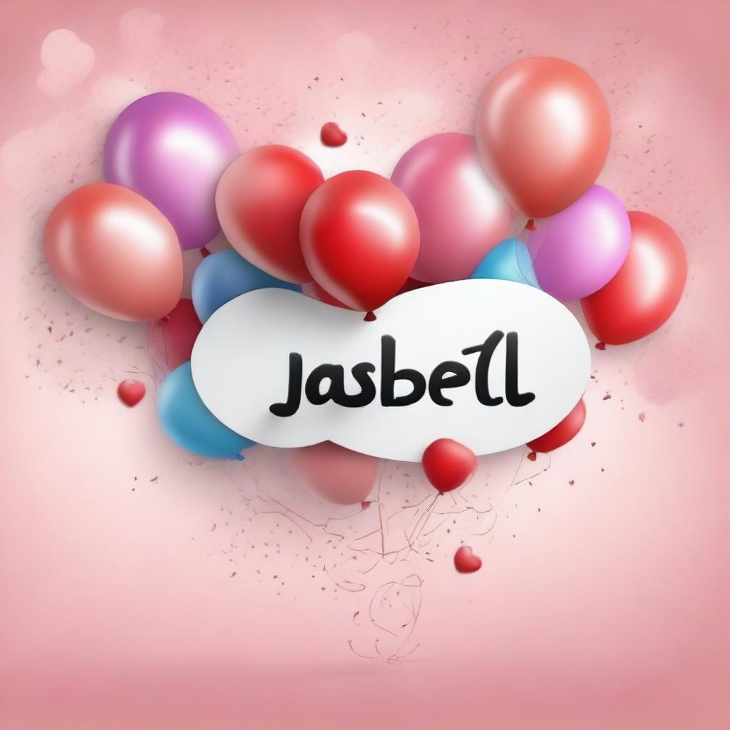 Generate an image featuring the name 'Isabel' embellished with a heart and surrounded by balloons.