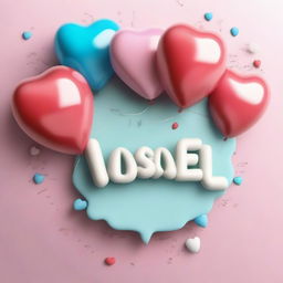 Generate an image featuring the name 'Isabel' embellished with a heart and surrounded by balloons.